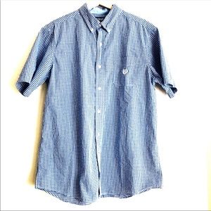 Chaps blue and white checkered shirt sleeves button down shirt in size Large
